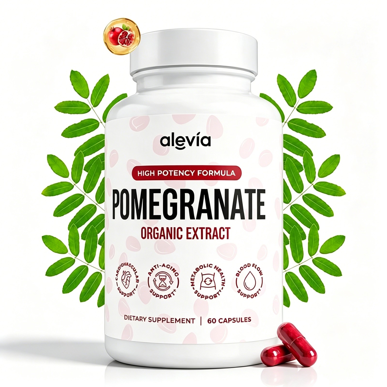 Alevia Pomegranate Capsules 60ct Organic Extract Antioxidant