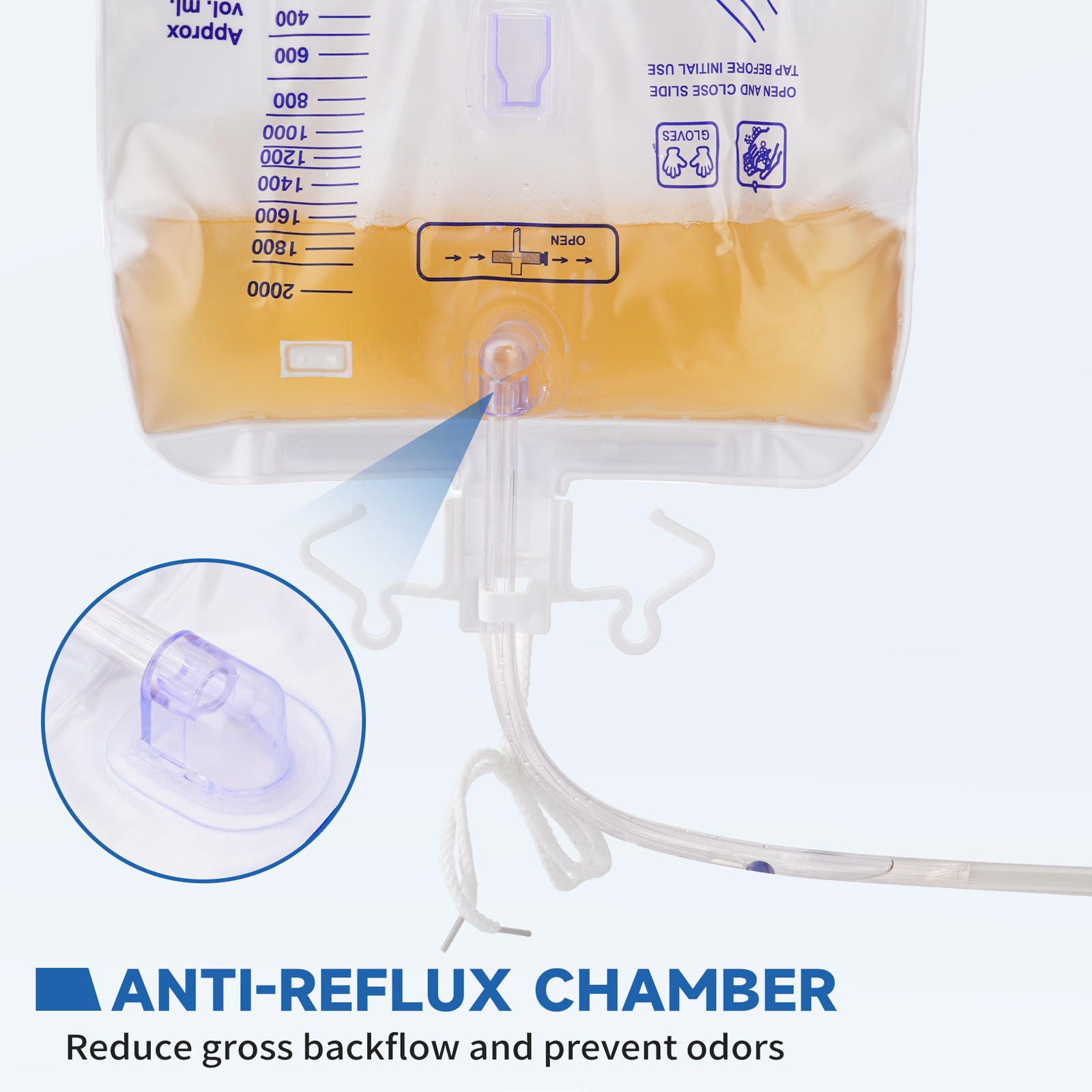 10 Pack Urinary Drainage Bag 2000ml Capacity w/ Anti-Reflux Chamber Tube Hook US
