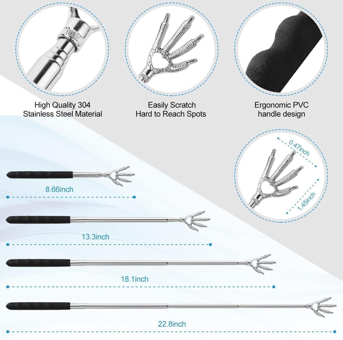Yeipis 4Pcs Different Back Scratcher Extendable Back Massager Tool with Rubber H