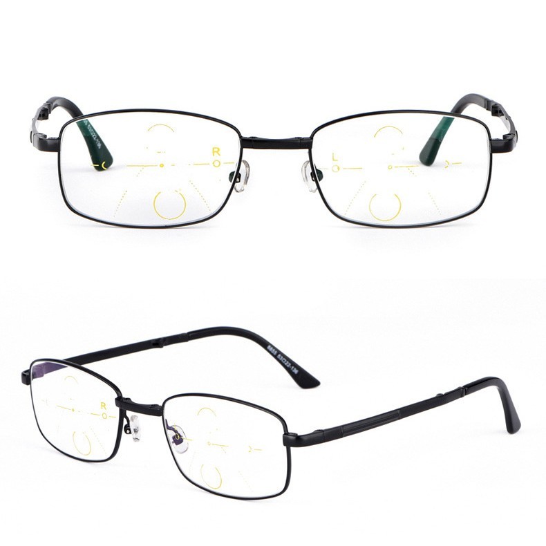 Folding Square Reading Glasses Progressive Multifocal Anti Blue Light Metal