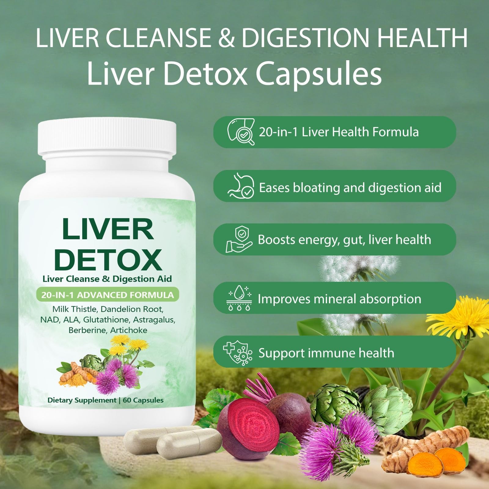 Nutrapure Liver Detox Capsules, 20-in-1 60 Count (Pack of 1)