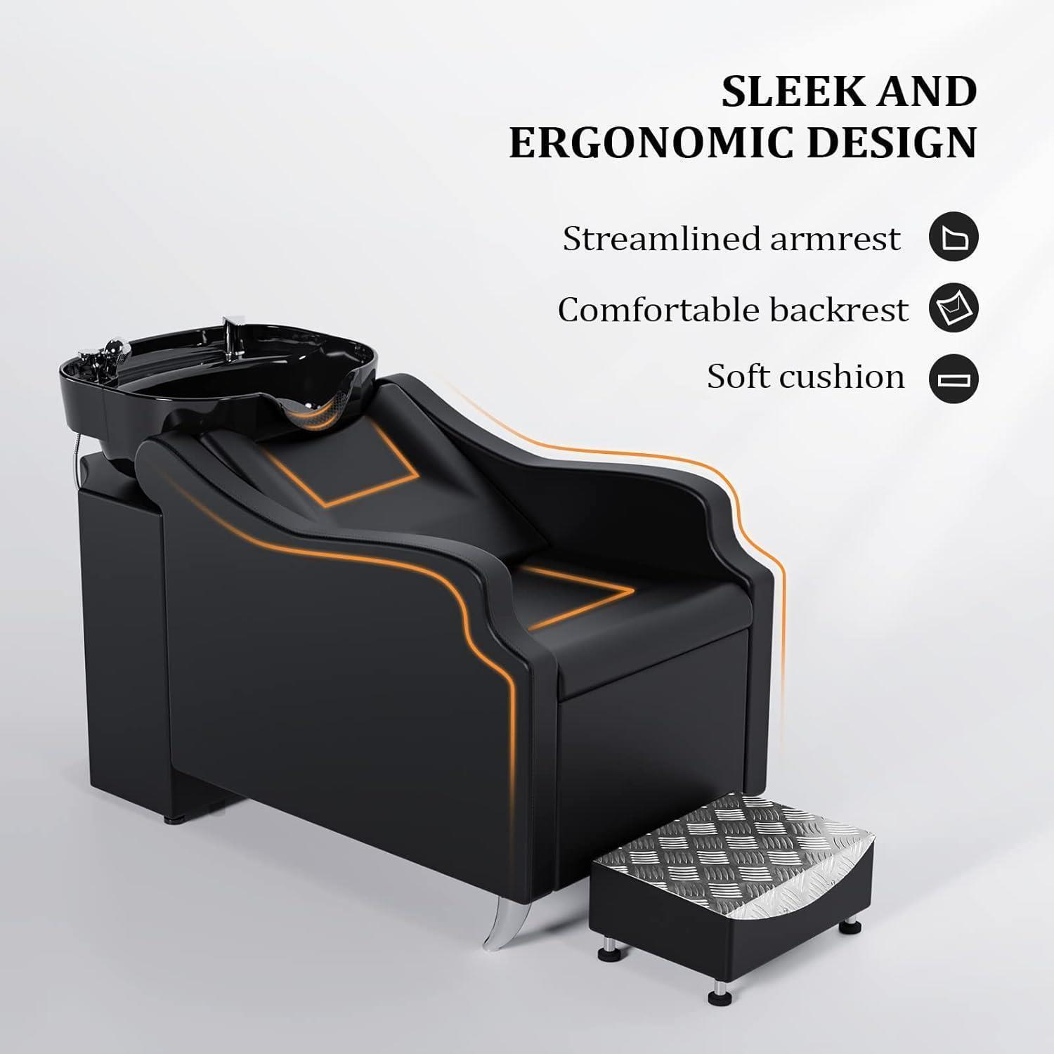 Backwash Barber Chair Salon Shampoo Bowl Station Unit with Deep Ceramic Sink
