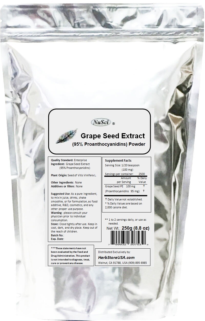 NuSci Grape Seed Extract pure powder OPC antioxidant 250g (8.8 oz)