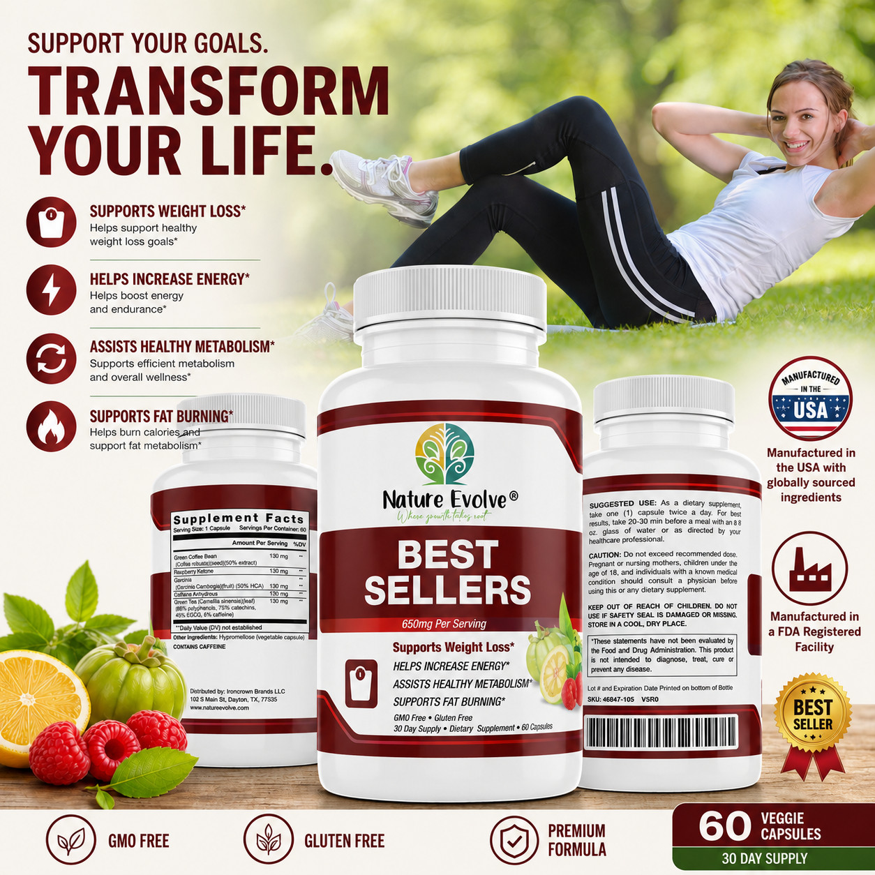 Nature Evolve Best Sellers Blend 60ct – Boost Metabolism, Weight Loss USA Made