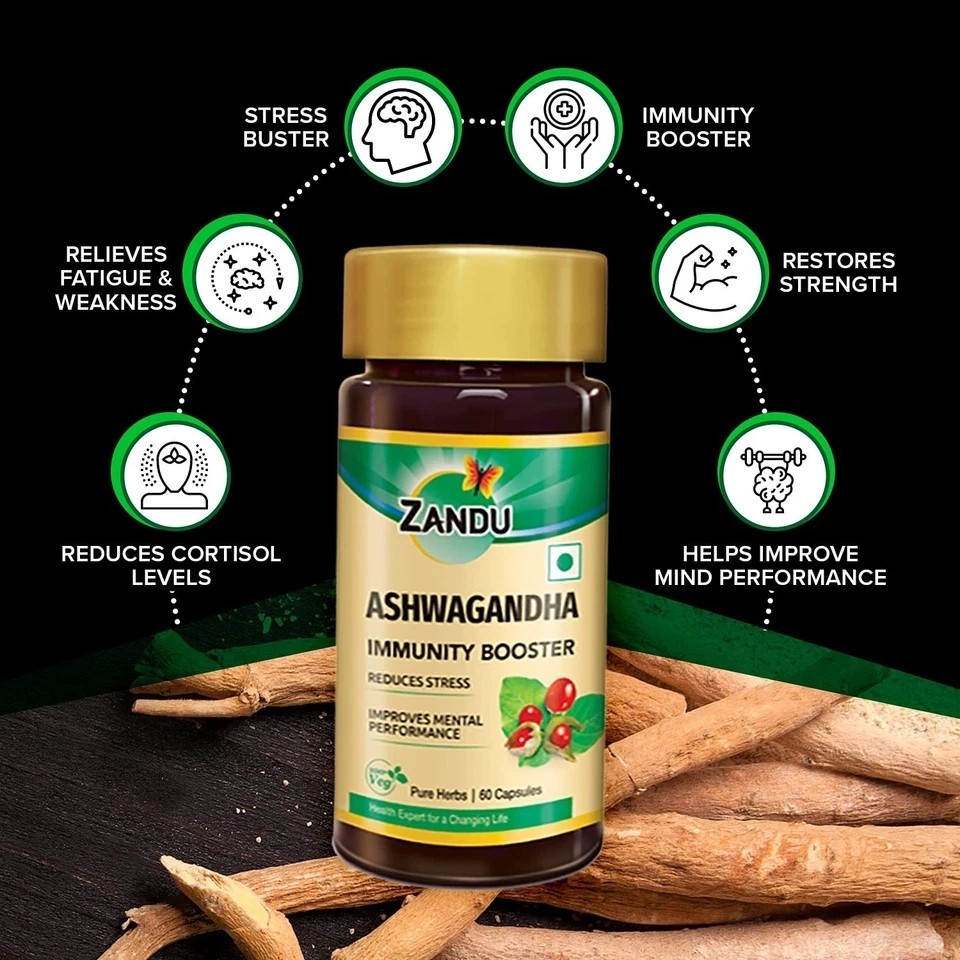 Zandu Ashwagandha Capsules Pack 2 | Immunity & Strength Boost 60×2