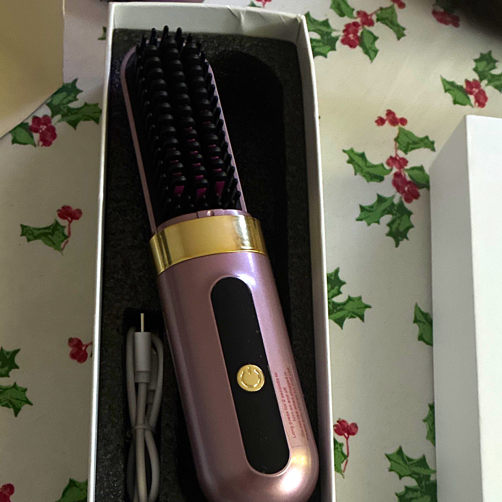 Purple Heated Hair Straightening Brush, USB Charging Cable, Unisex Adults