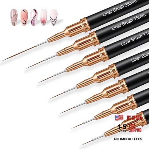 7PCS Metallic Nail Art Brushes Set, 7/9/11/15/25mm Liner Brush For Nails Gel,