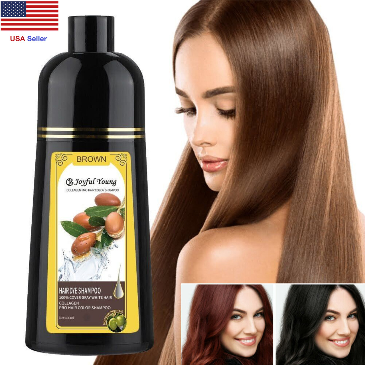 400ML / 800ML Natural Instant Hair Dye Shampoo With Argan Oil Black/Brown Colors