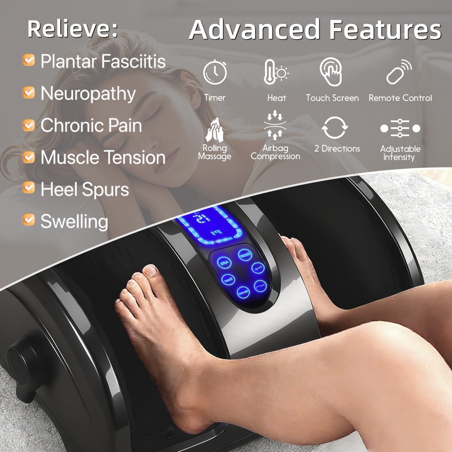 Foot Calf Massager Shiatsu Kneading Heated with 360° Adjustable Handle LEDScreen