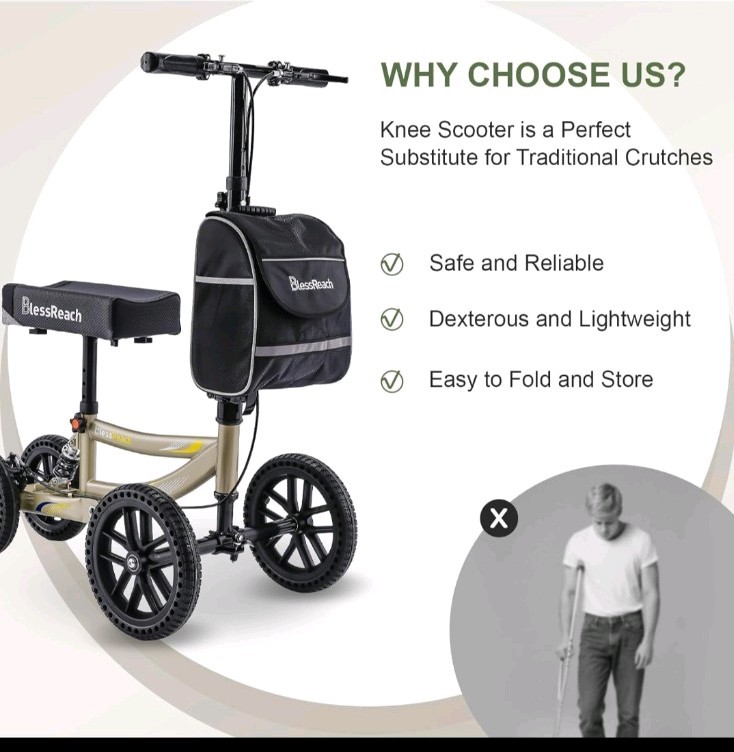 BlessReach Knee Walker 4-Wheel Knee Scooter, Champagne, WB-2201-T (9191-0375)