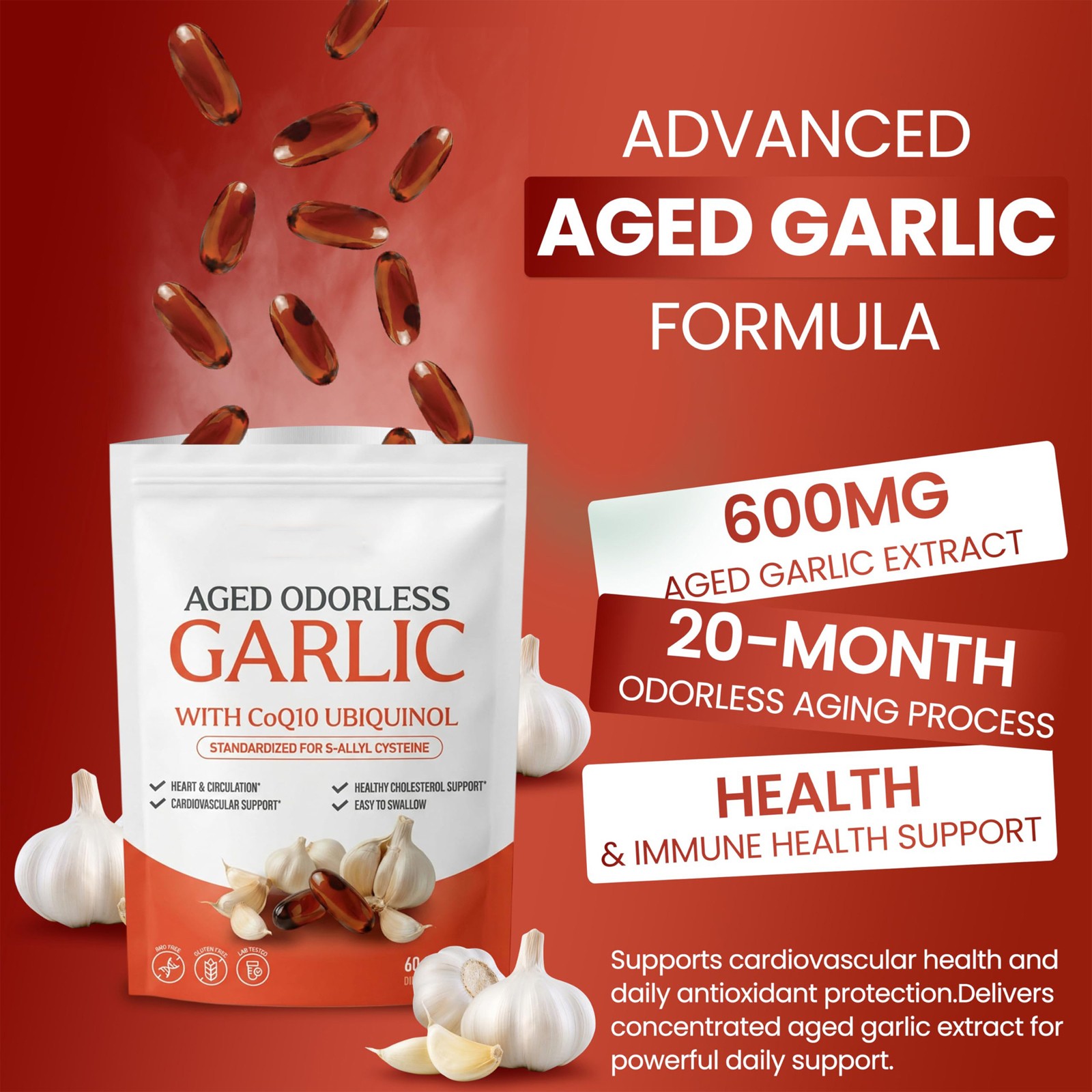 Garlic Extract 600mg Softgels (60 Count) – Odorless Aged Garlic Extra…