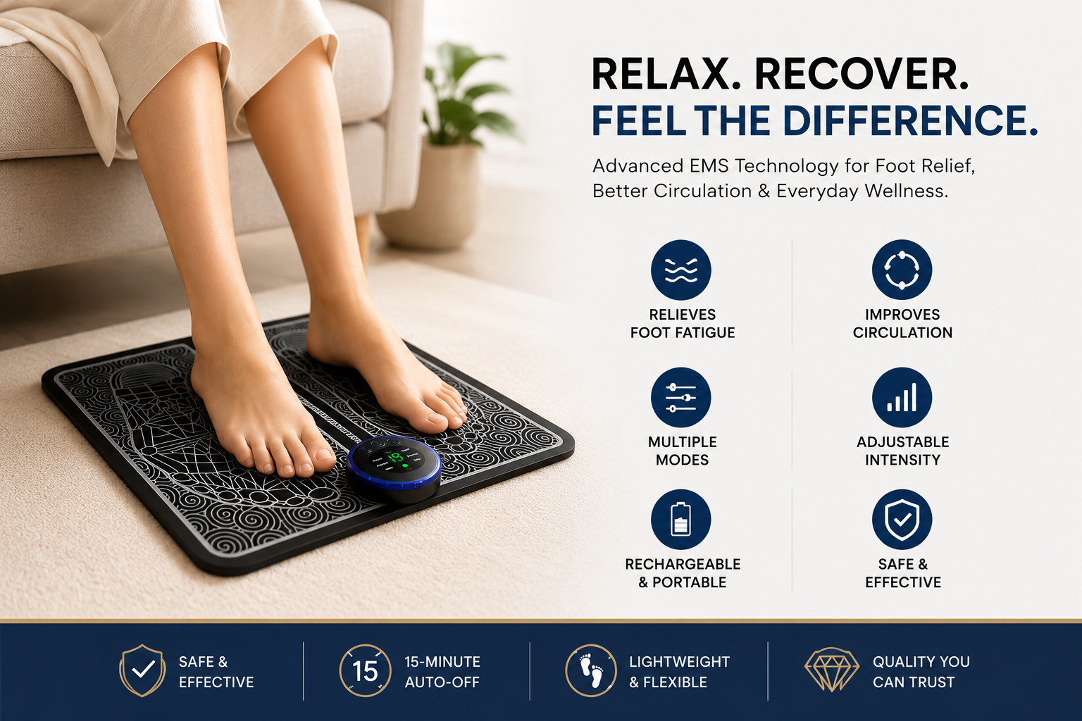 EMS Foot Massager Mat Electric Foot Stimulator Pad Foldable Portable Relaxer