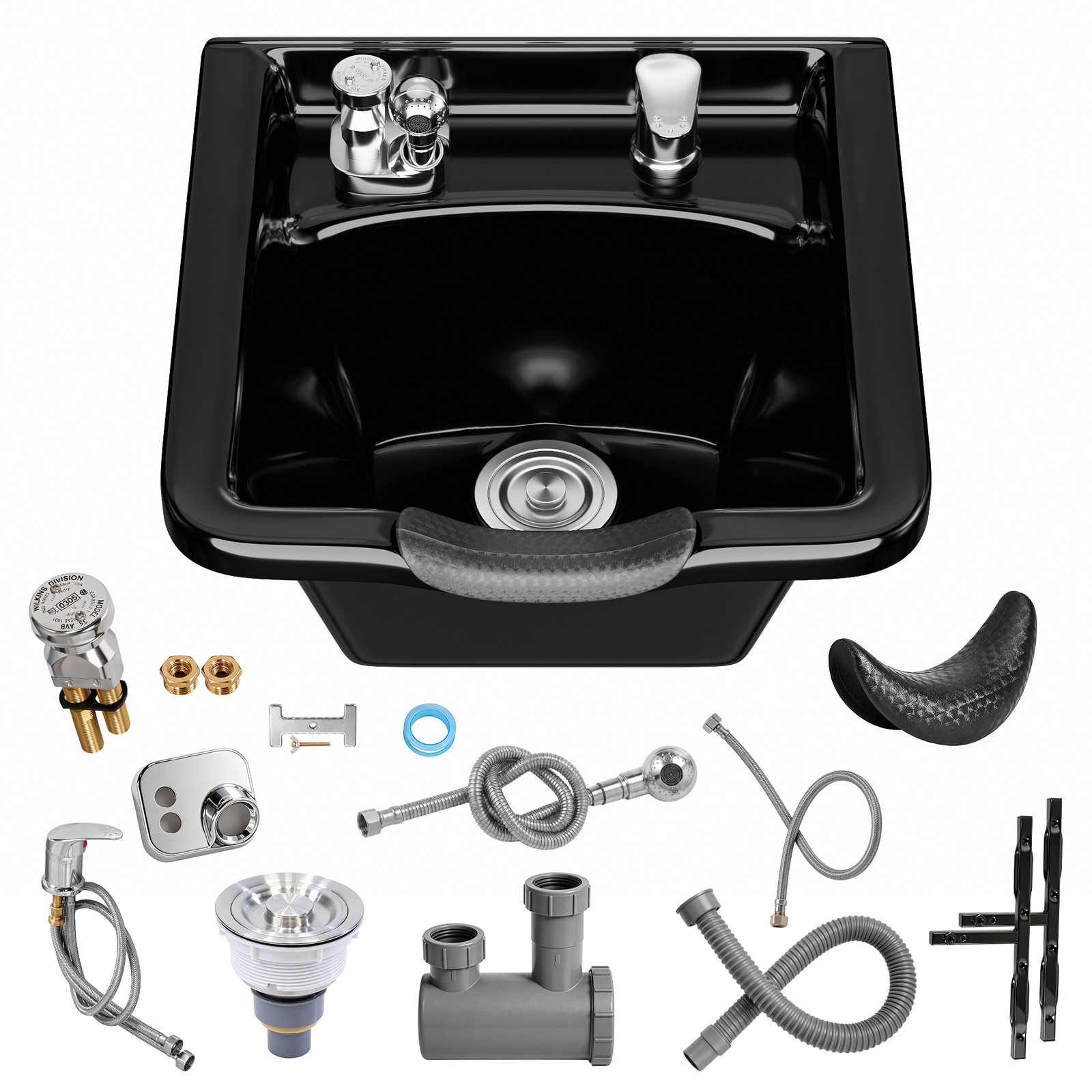 Black Shampoo Bowl 15L Salon Hair Washing Sink with Anti-Backflow Washing Basin
