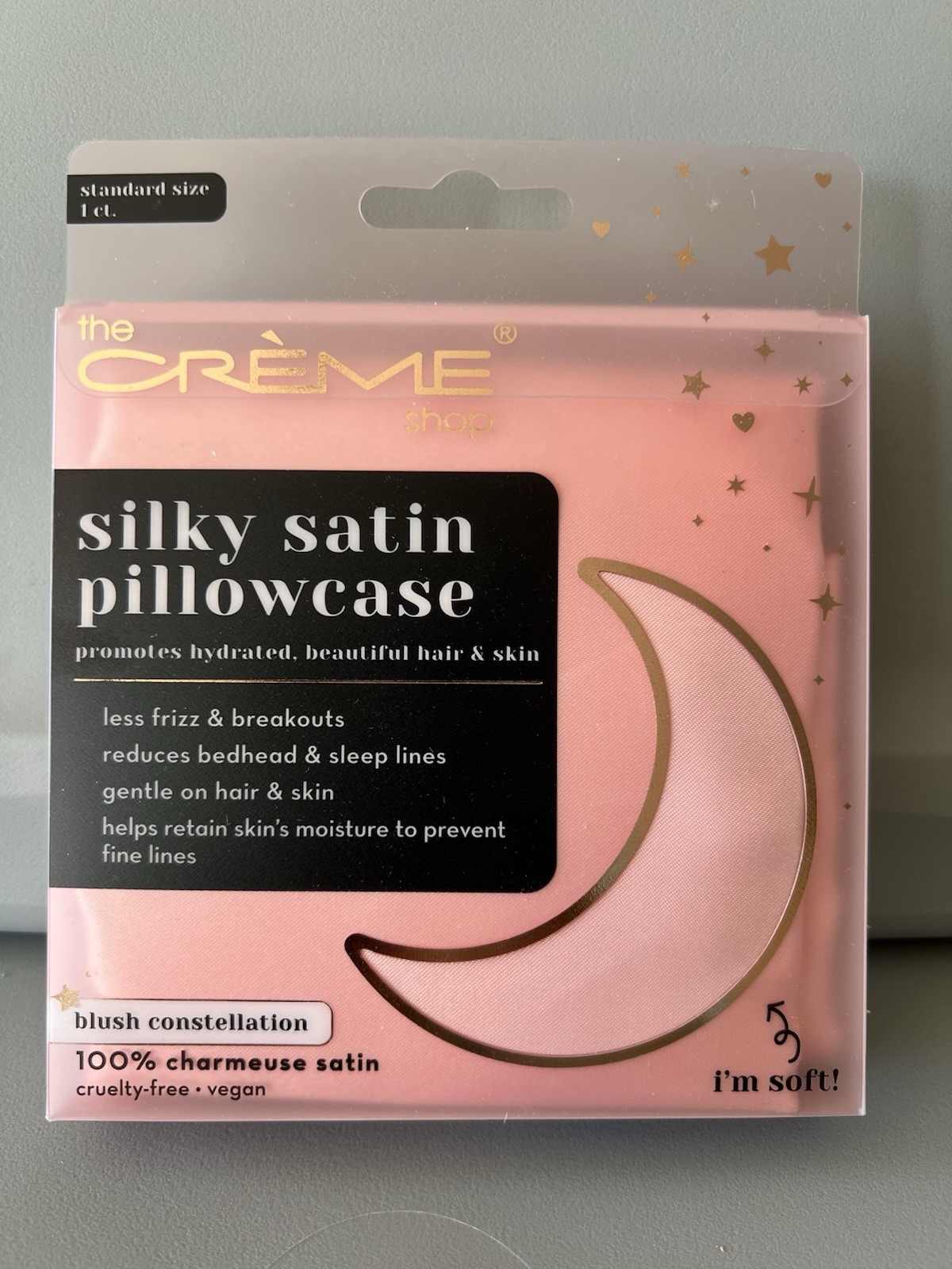 New Crème Shop Silky Satin Pillow Case Pink Standard Size 1 Ct🫩💤