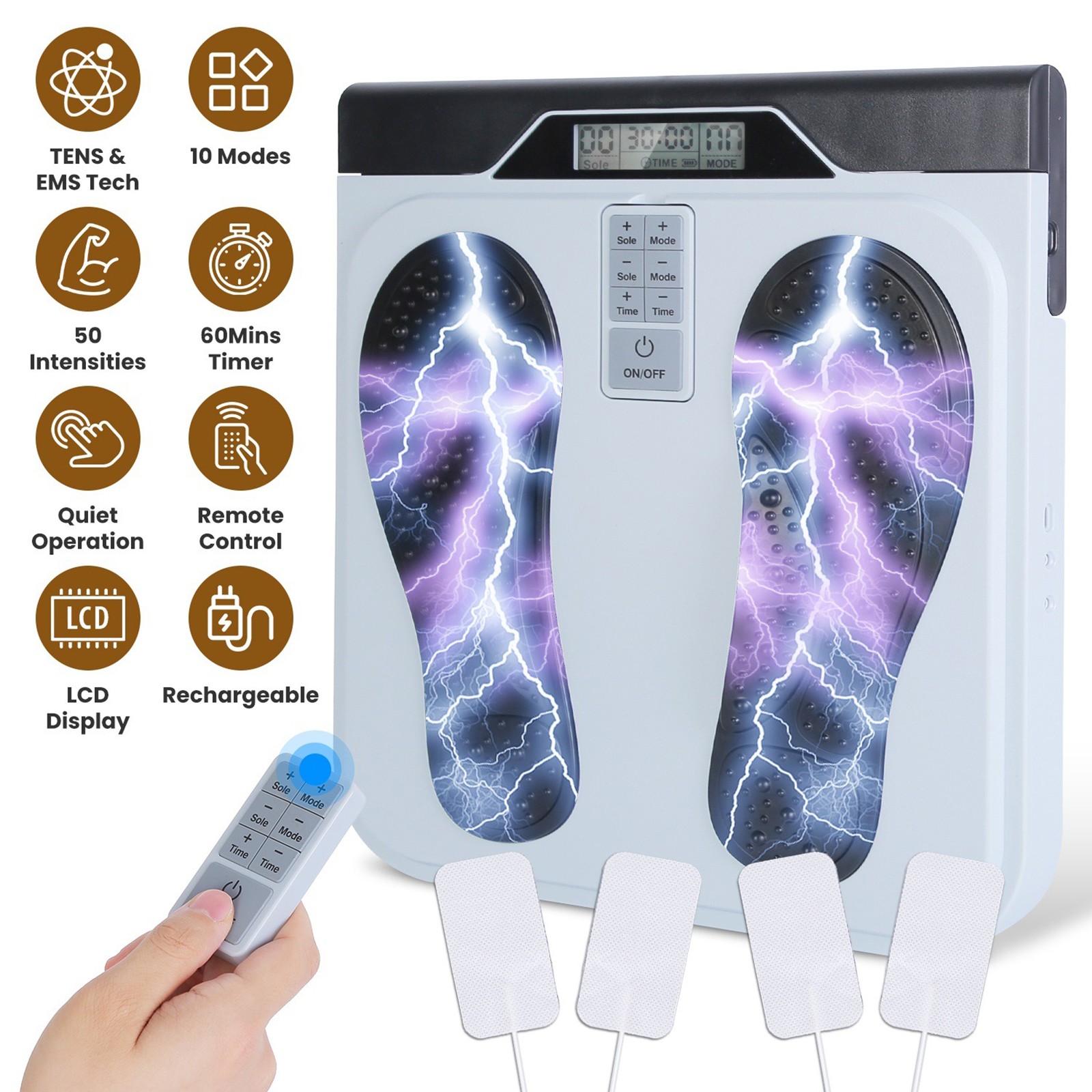 TENS Foot Circulation EMS Pain Relief Relaxation Massage Legs 10 Modes 50 Levels