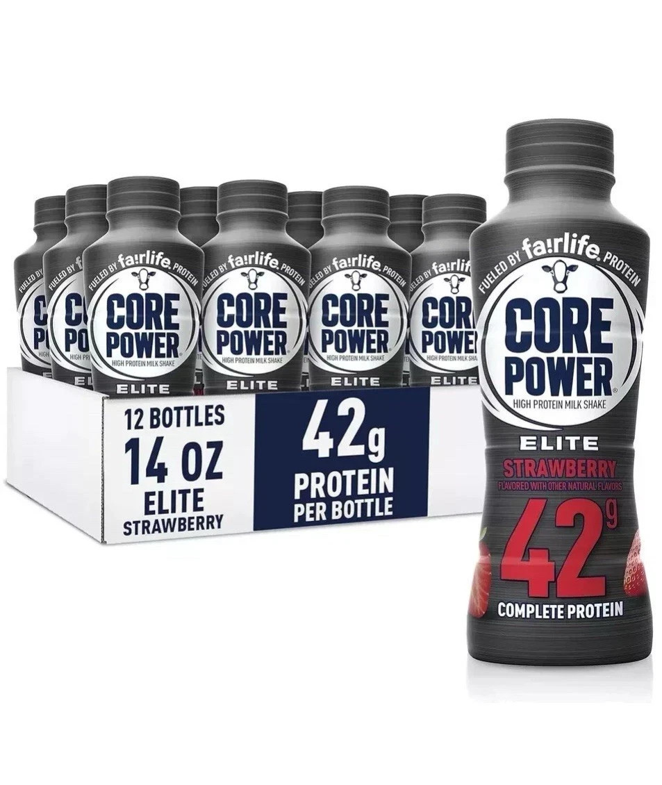 Core Power Elite High Protein Shake, Strawberry, 42g Bottle, 14oz, 12 Pack