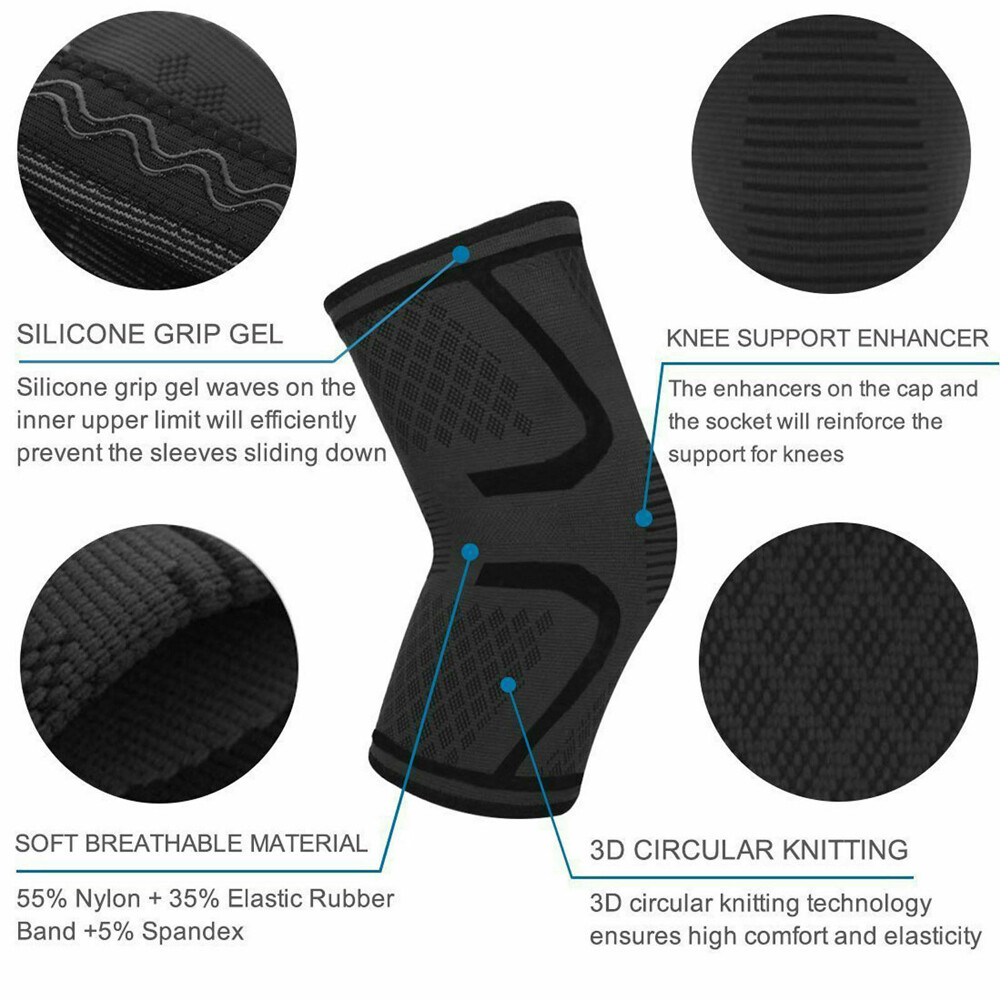 1/2 PCS Knee Brace Compression Sleeve Support Sport Joint Arthritis Pain Relief