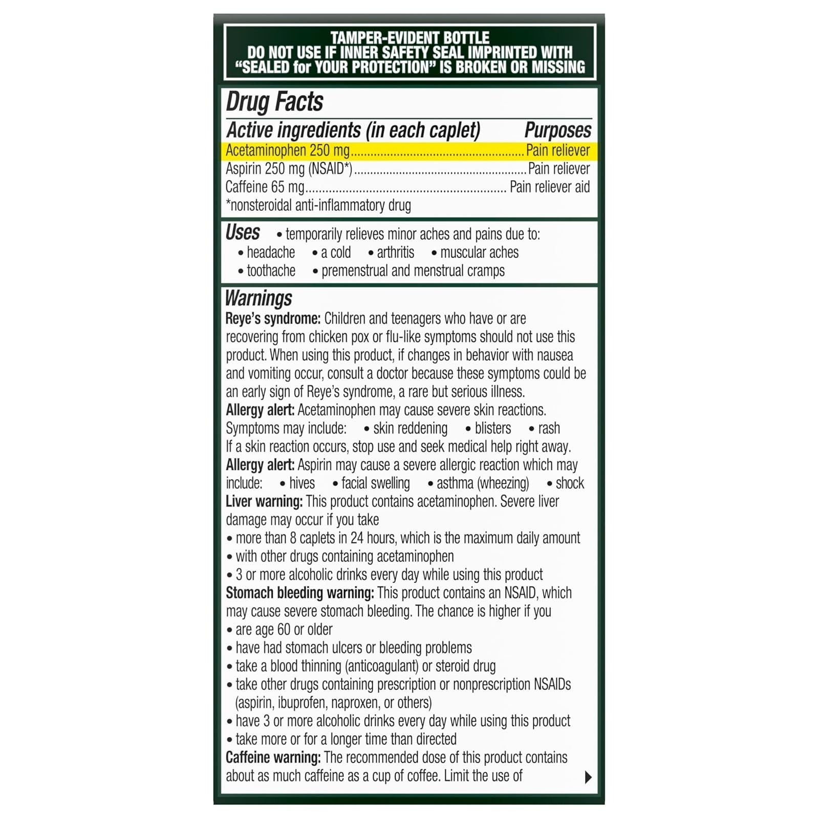 Excedrin Extra Strength Pain Relief Caplets – 100 Count – Headache Relief