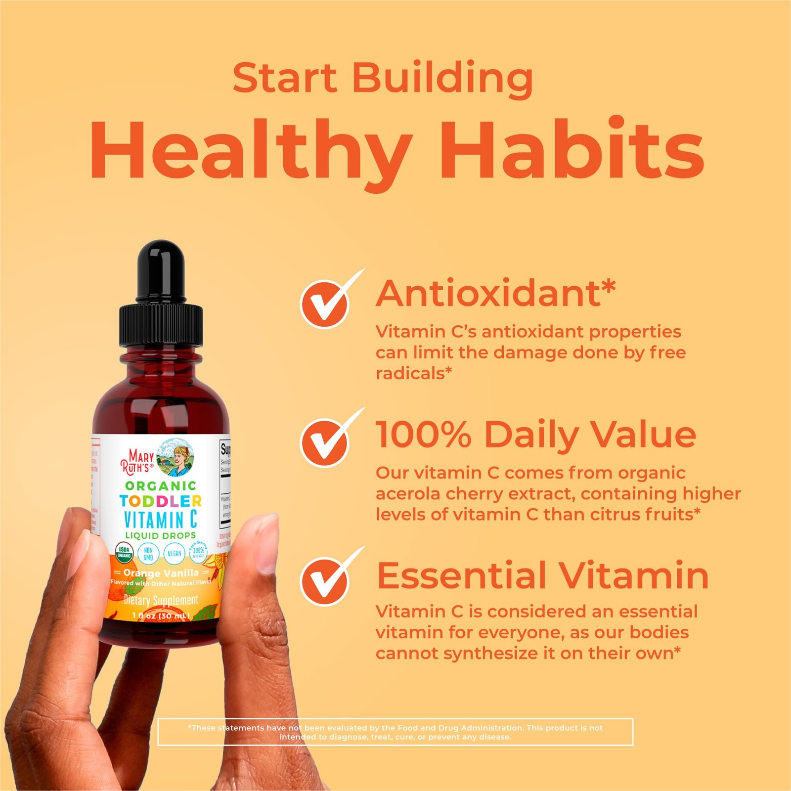 Organic Toddler Vitamin C Drops for Immunity | Ages 1-3 Years | 15 mg Per Ser…