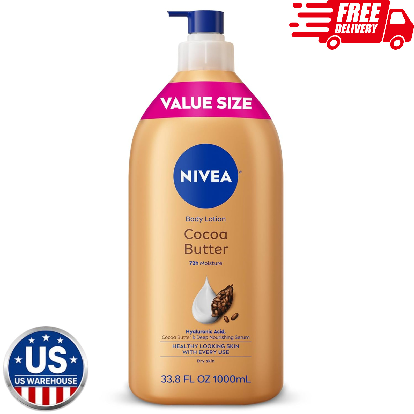 NIVEA Cocoa Butter Body Lotion for Dry Skin, 33.8 Fl Oz