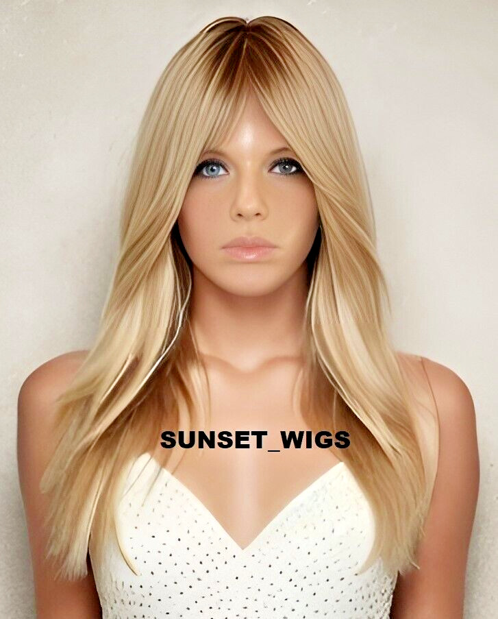 FREE PART LACE FRONT WIG LONG STRAIGHT LAYERED MEDIUM BLONDE #T27.613 HEAT OK