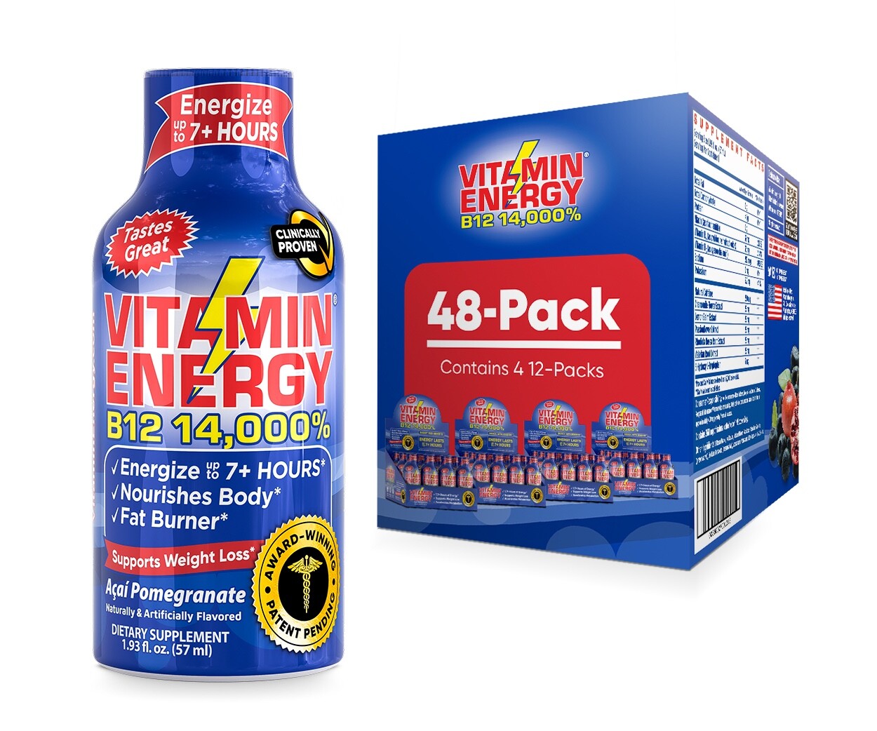 (48 Pack) Vitamin Energy® B12 14,000% Energy Shots, Clinically Proven