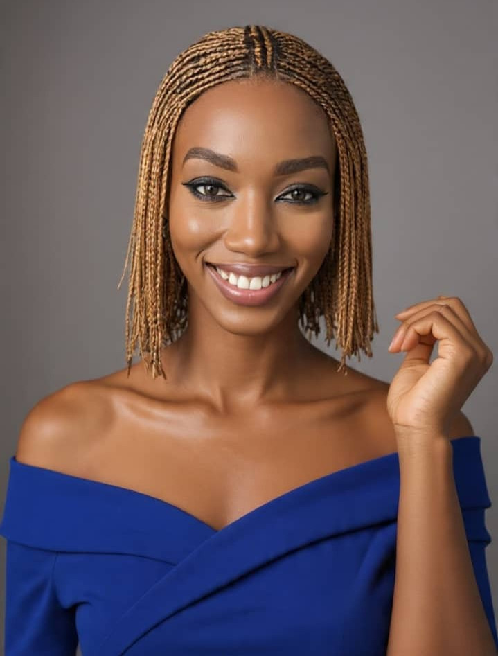 C-part braid with two middle braids – 100% bone straight human hair, Curry color