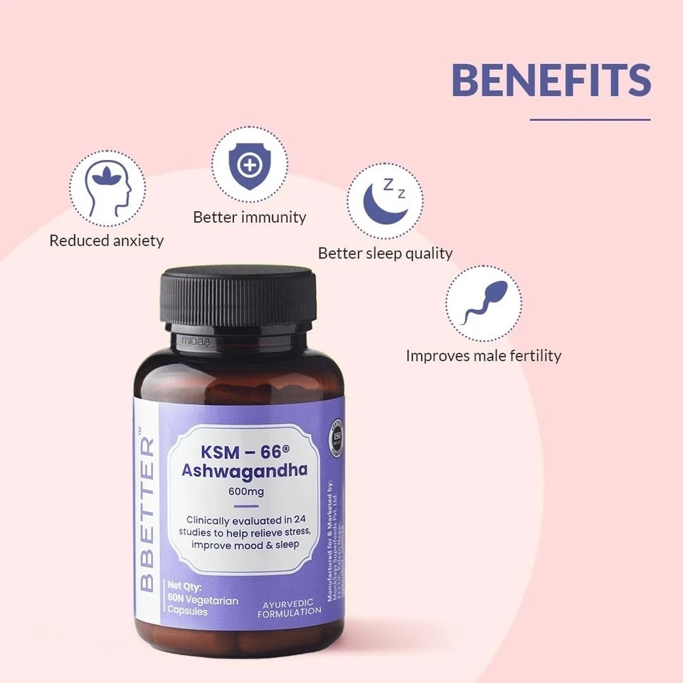 BBETTER Ashwagandha KSM-66 600mg | Stress Sleep Anxiety Relief 120 Caps