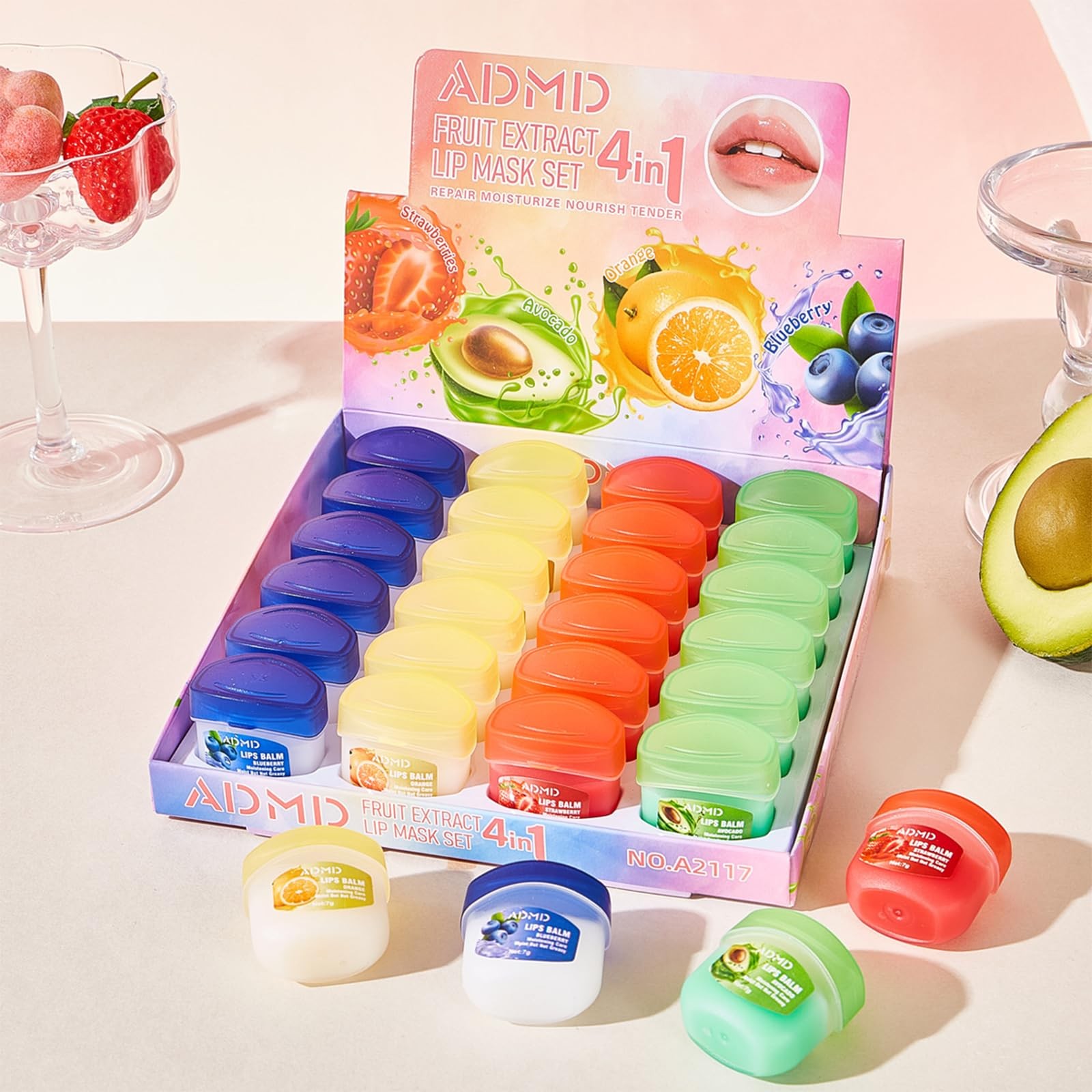 24-Pack Lip Balm Bulk Assorted Fruit 1 Count (Pack of 24), Sheer Multicolor