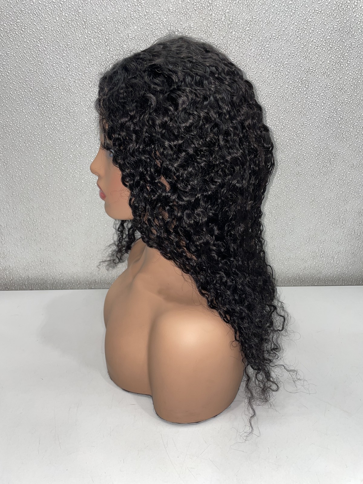 Black 20in Kinky Curly Human Hair V Part Glueless Wig