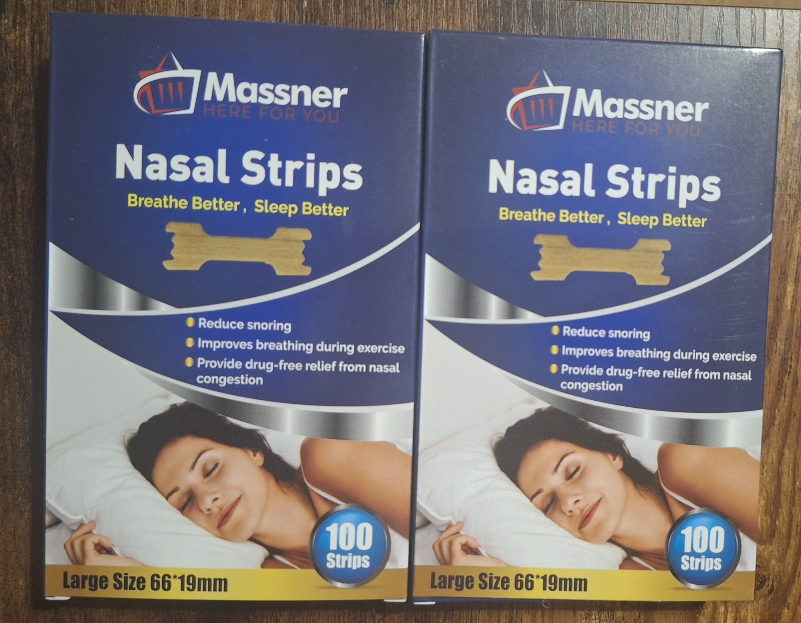 2-Pack Massner 100 Count Each Anti-Snore Nasal Nose Strips Large Breathe Better