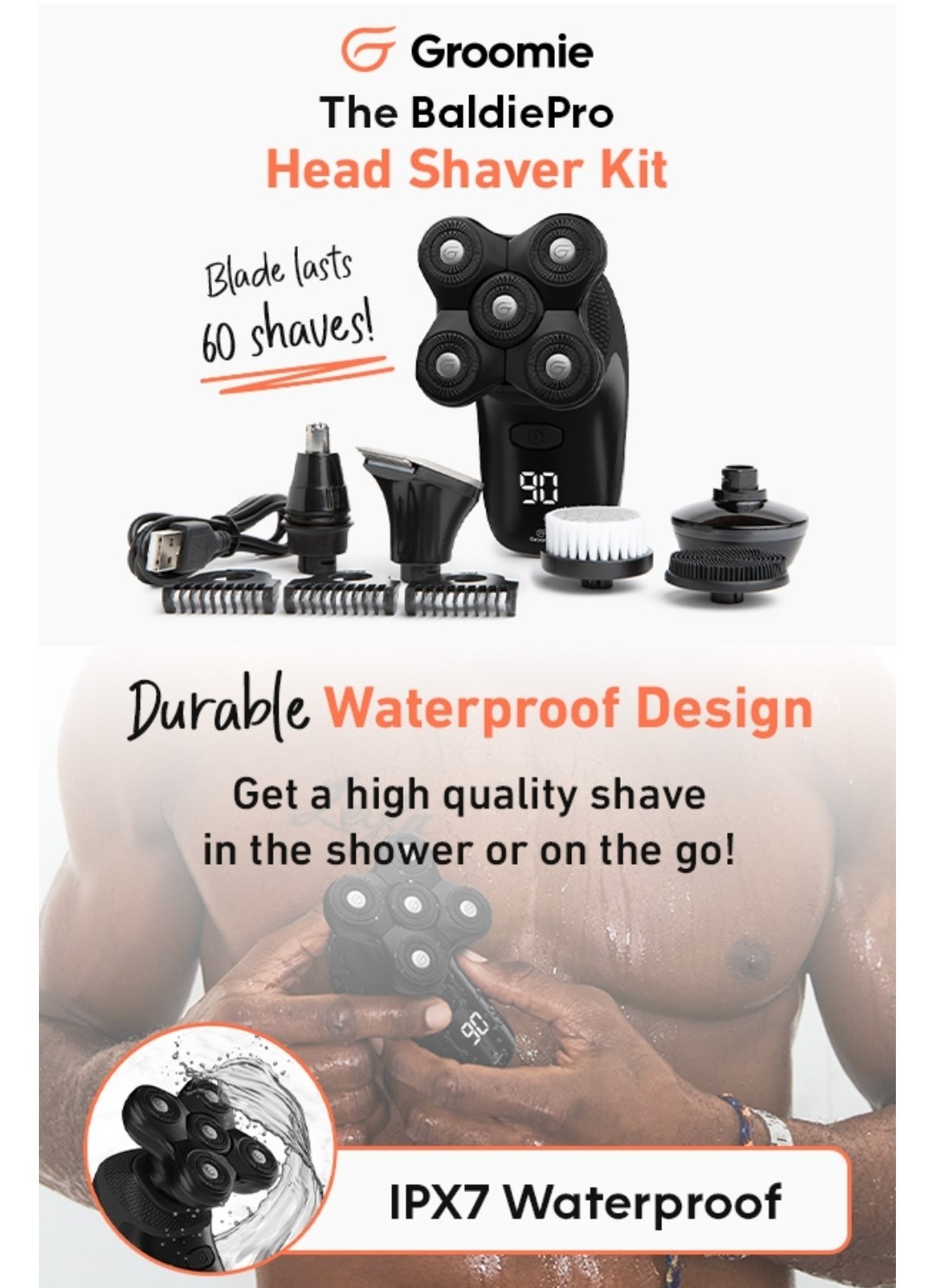 Groomie Cordless Bald Head Shavers for Men, Baldiepro Head Grooming Kit – Ergono