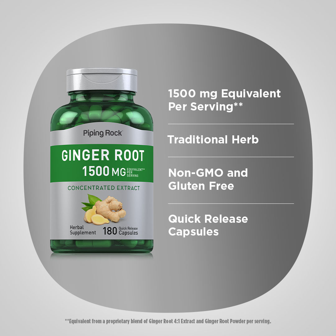Ginger Root Capsules | 1500 mg | 180 Count | Non-GMO | by Piping Rock