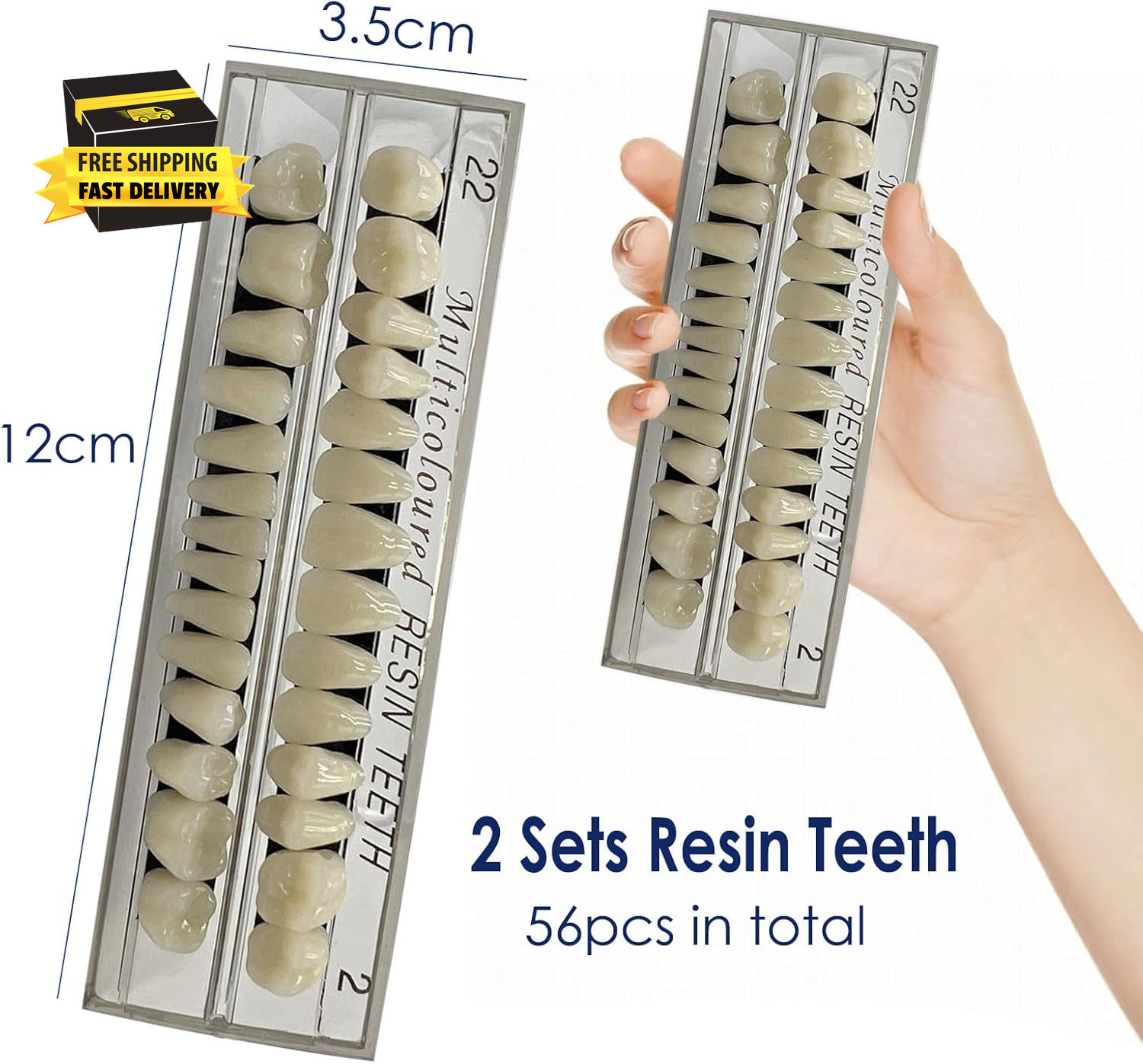 56 Pcs False Teeth Fake Teeth 2 Sets Synthetic Resin Dental Tooth, Upper Lower D