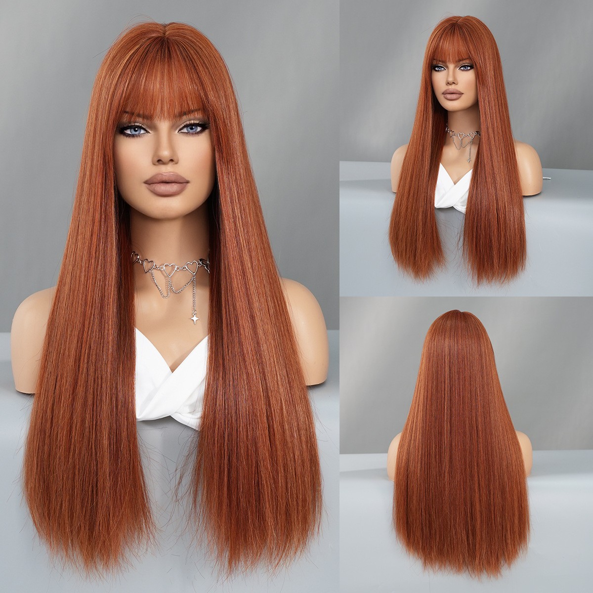Flax Brown Highlight Long Straight Synthetic Full Wig for European Women