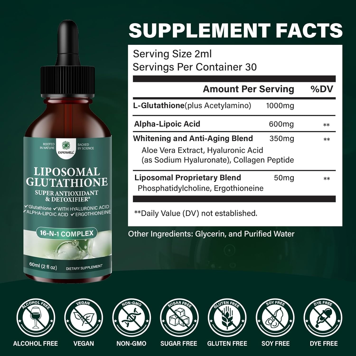 Liposomal Glutathione Liquid Drops 2000mg – Antioxidant Support Liquid Supplemen