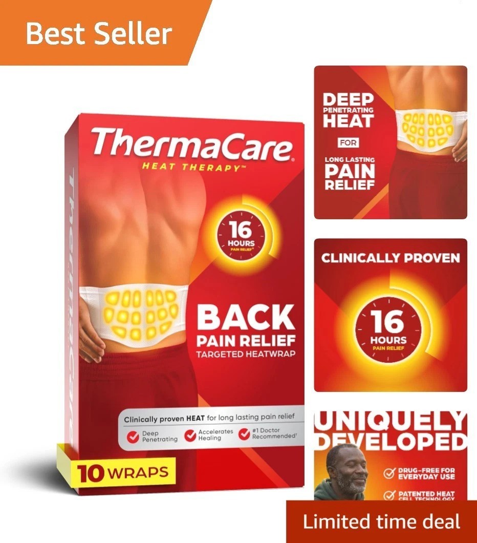 Long-Lasting Disposable Heat Wraps for Lower Back Pain – 10 Count, Drug-Free