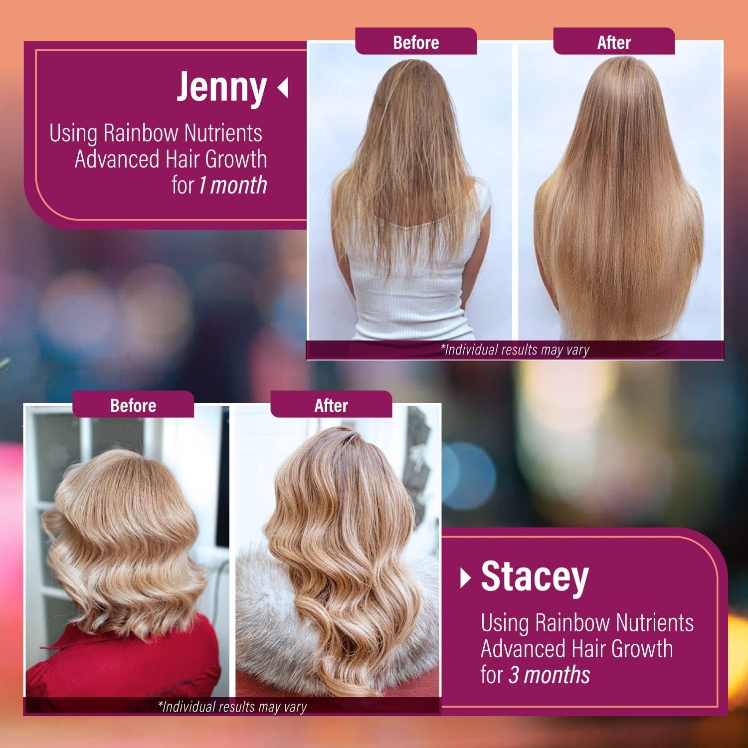 2 BOTTLES-Rainbow Nutrients Advanced Hair Growth-Hair,Skin &Nail Health Collagen