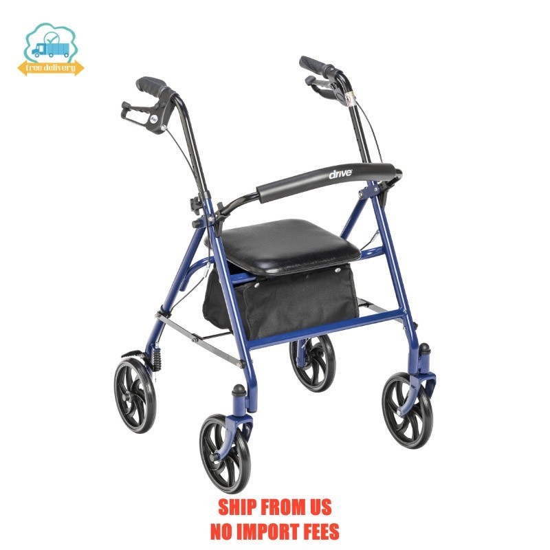 Drive Medical Four Wheel Rollator Rolling Walker with Fold Up Removable Back Sup