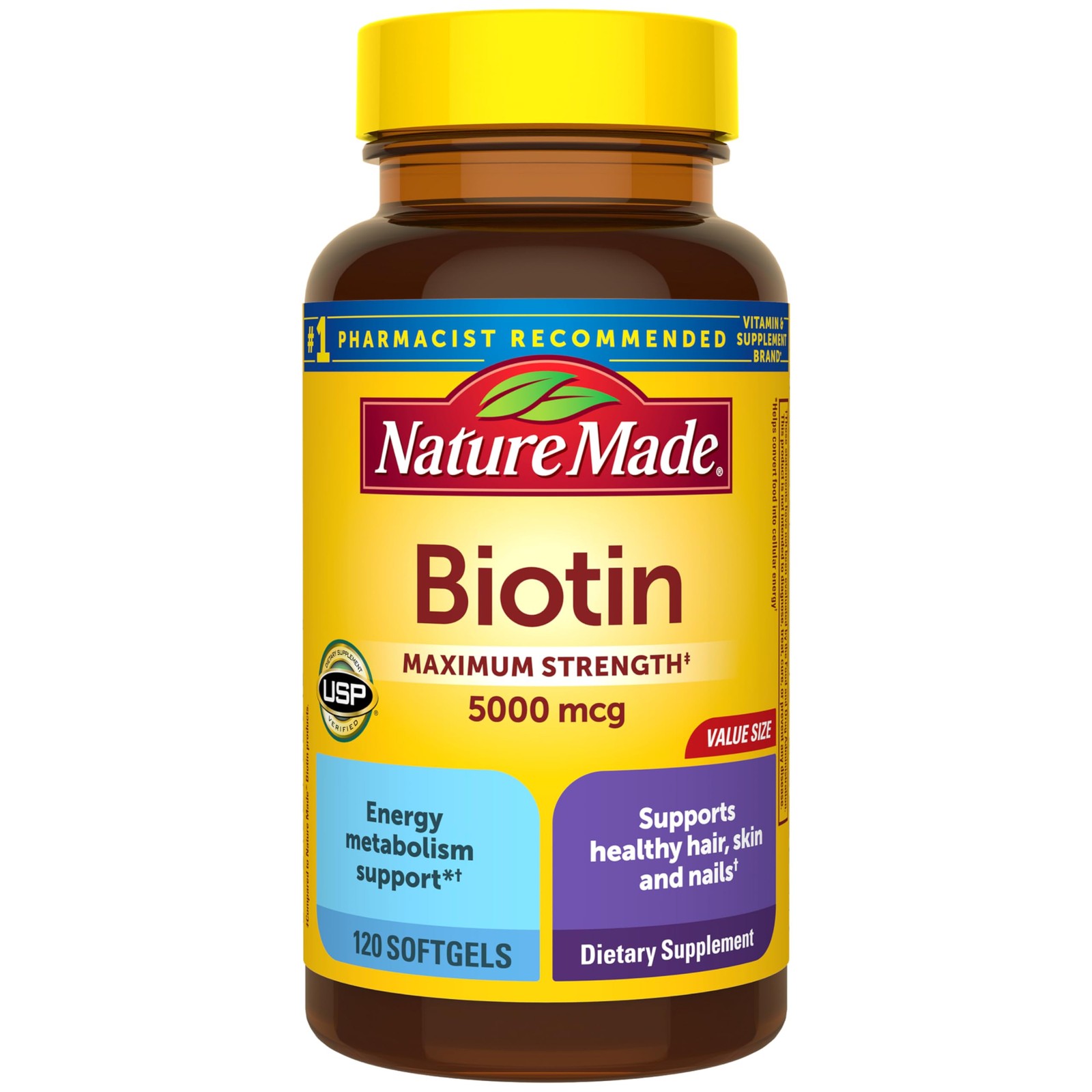 Nature Made Maximum Strength Biotin 5000 mcg 120 Count (Pack of 1), 120