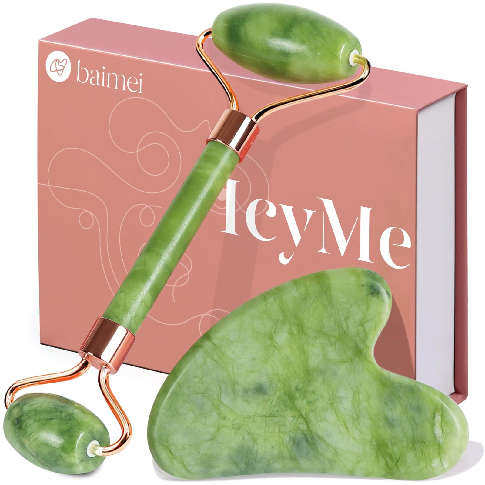 BAIMEI IcyMe Gua Sha & Jade Roller Set, Cooling Face Roller & Gua Sha Tool fo…