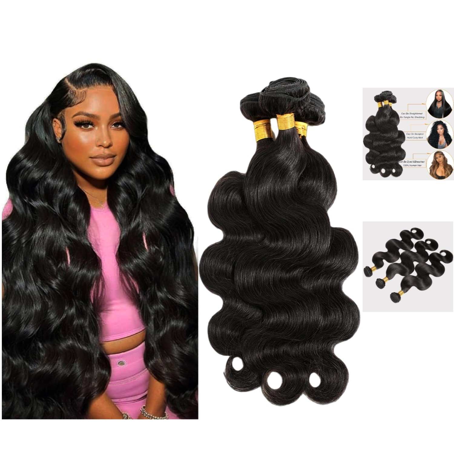 12A Brazilian Virgin Hair Bundles 22-26 Inch Body Wave – Natural Black Elegance