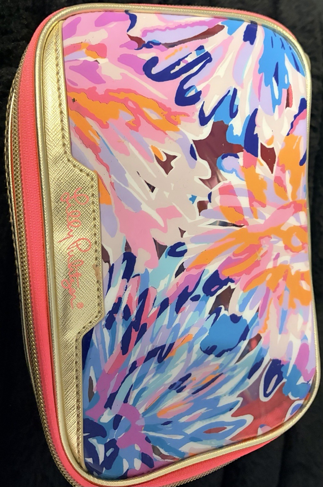 Lilly Pulitzer Multicolor Floral Makeup Bag Gold & Pink Zipper Closure