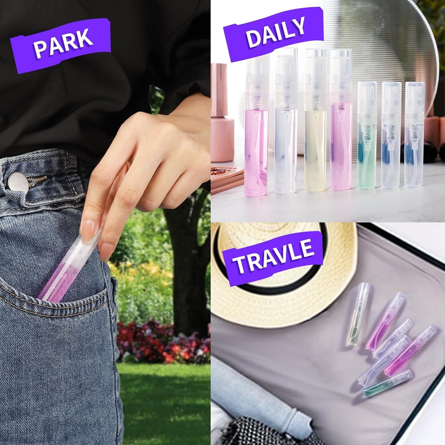 60PCS Mini Spray Bottles 3ml 5ml Fine Mist Refillable Travel Containers