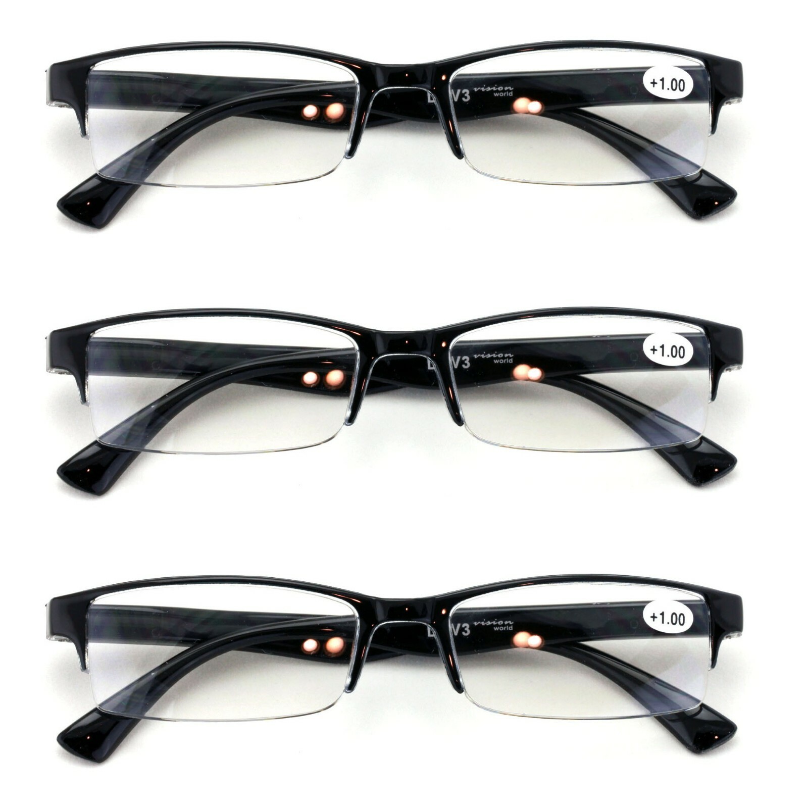 3 Pairs Lightweight Rectangular Unisex Readers Spring Hinge slim Reading Glasses