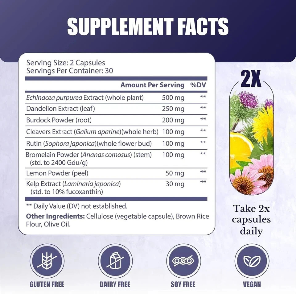 Lymph MD – Lymphatic System Supplement with 9 Botanicals 60 Capsules, Pack of 2.