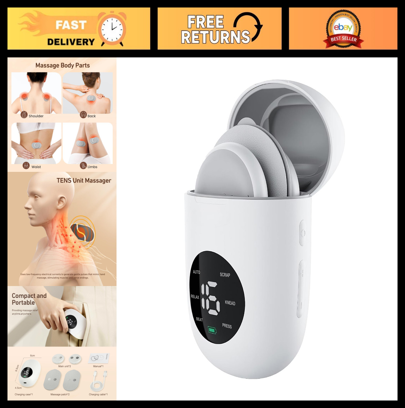 Portable Wireless TENS Unit Muscle Stimulator with LCD Screen & Charging Box