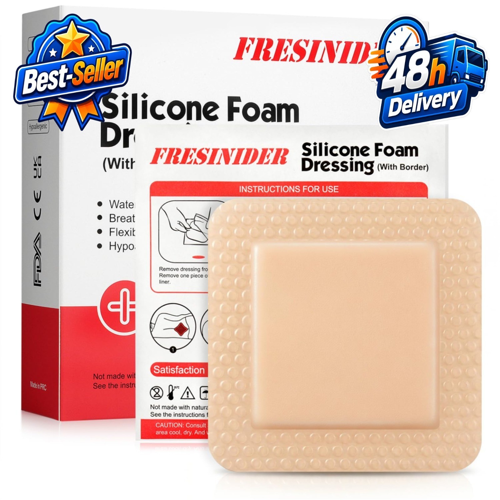 FRESINIDER Silicone Foam Dressing with Adhesive Border – 10 Pack