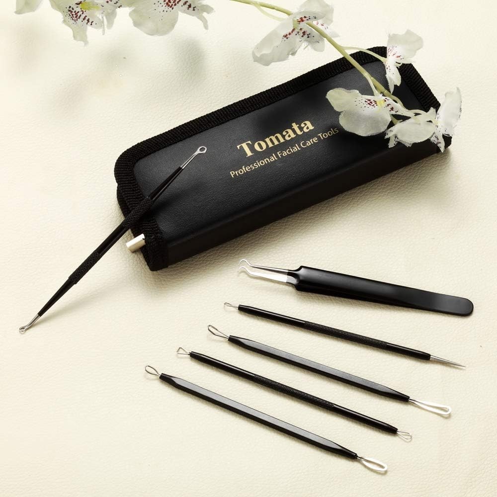Complete Blackhead Removal Tool Set: 6 Stainless Steel Extractors in Travel Case