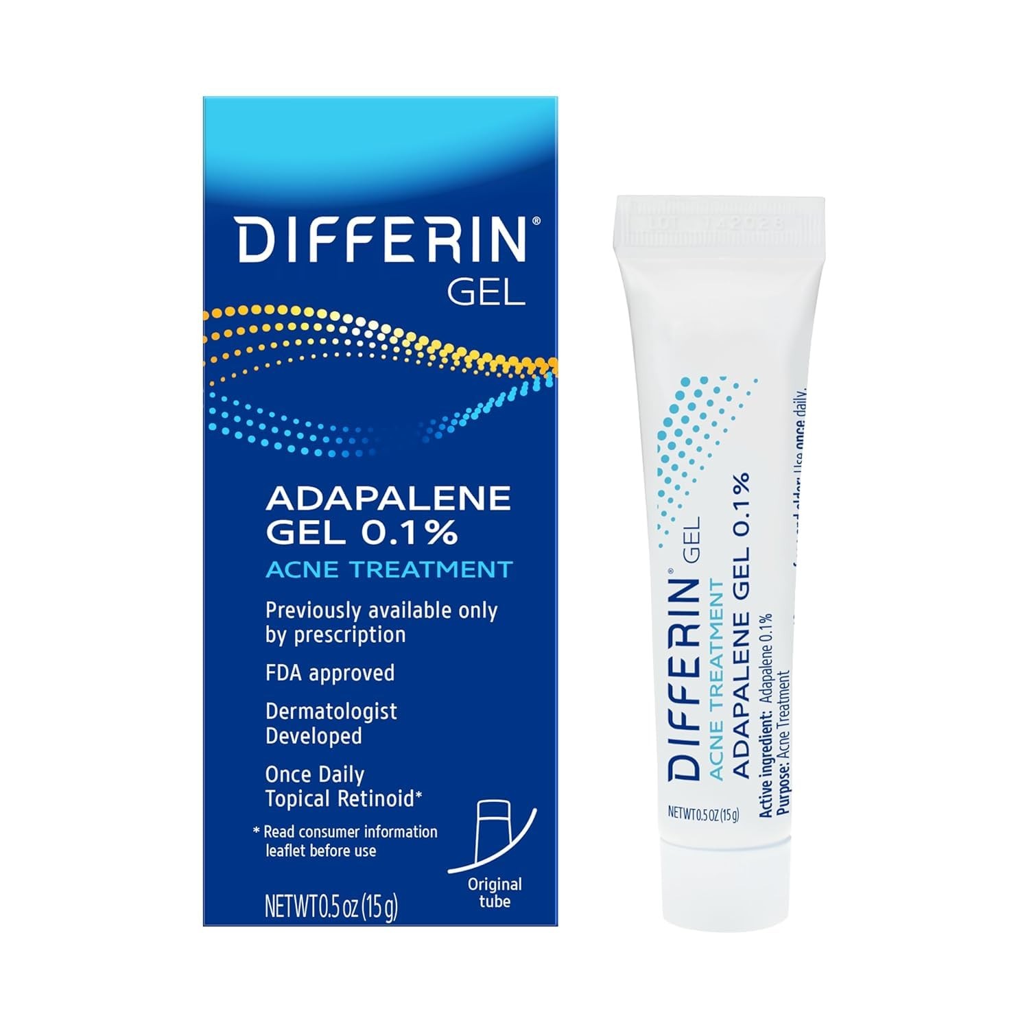 Differin Adapalene Gel 0.1% Acne Treatment – 15g, Fragrance-Free,for Face & Body